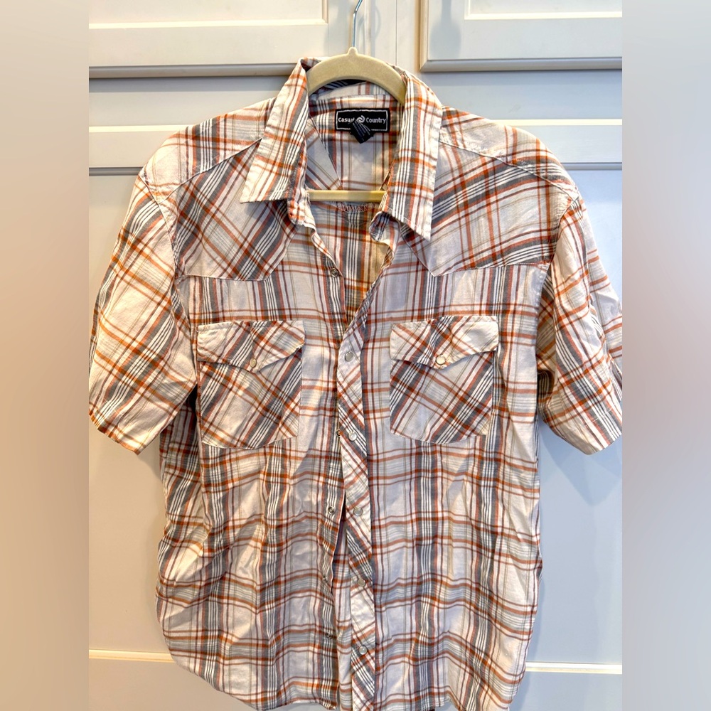 Casual country Brown and Cream Casual Button Down Shirt with Pearl snaps